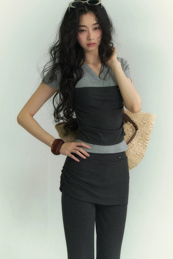 V-Neck Ruched Two-Piece Set-Up