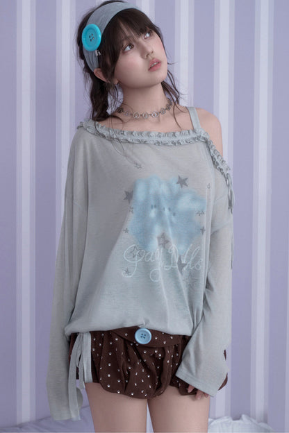 Hazy Bunny Off-Shoulder T-Shirt