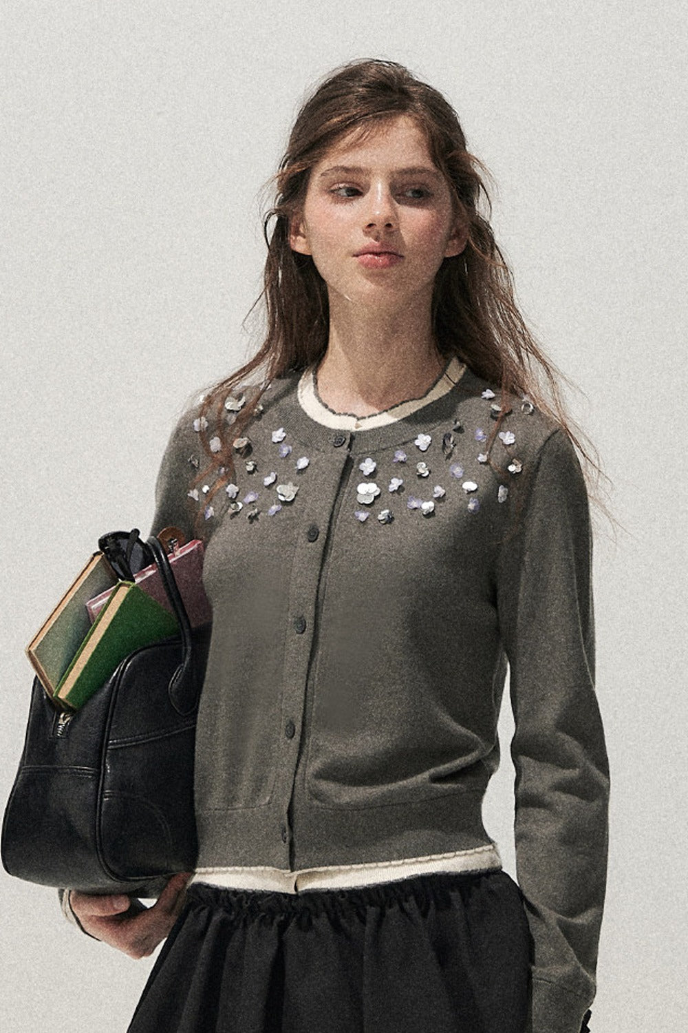 Hand-Beaded Layered-Look Cardigan