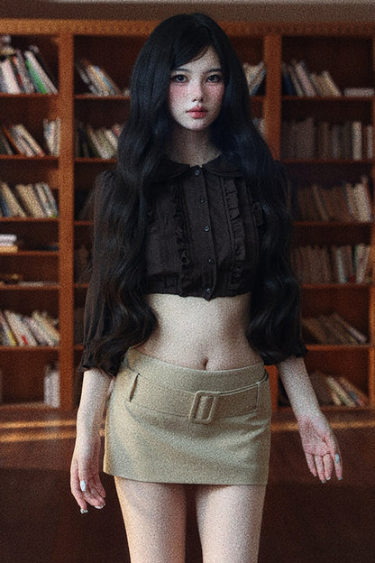 Light Khaki Low-Waist Hip-Hugging Skirt