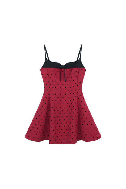 Red Polka Dot A-Line Spaghetti Strap Dress