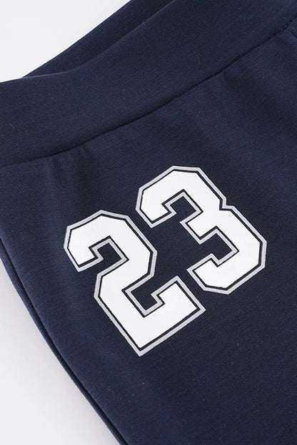 Navy Letter Print Flared Sweatpants