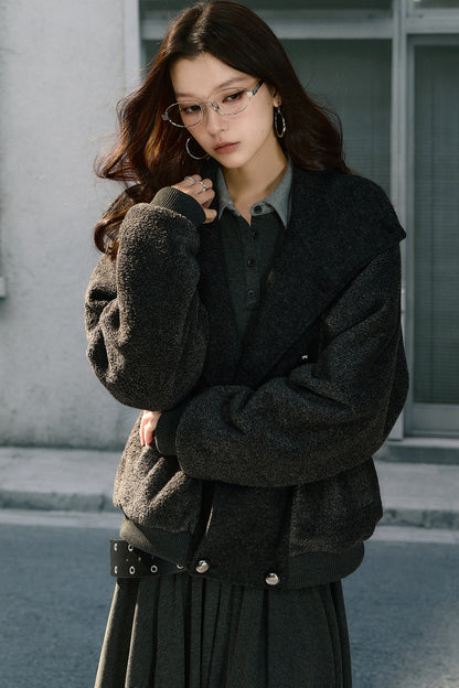 Loose Double-Breasted Woolen Jacket