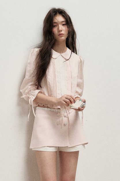 Lyocell Linen Tuck Pleat Shirt and Skirt Set-Up