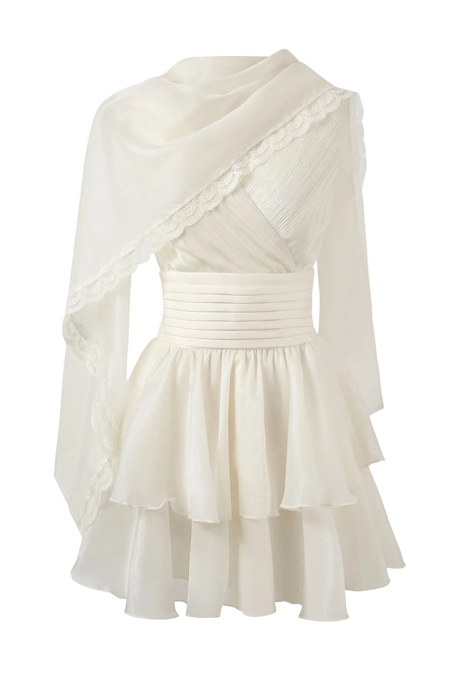 Lace Tulle Shawl Waist-Cinching Dress