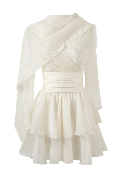 Lace Tulle Shawl Waist-Cinching Dress