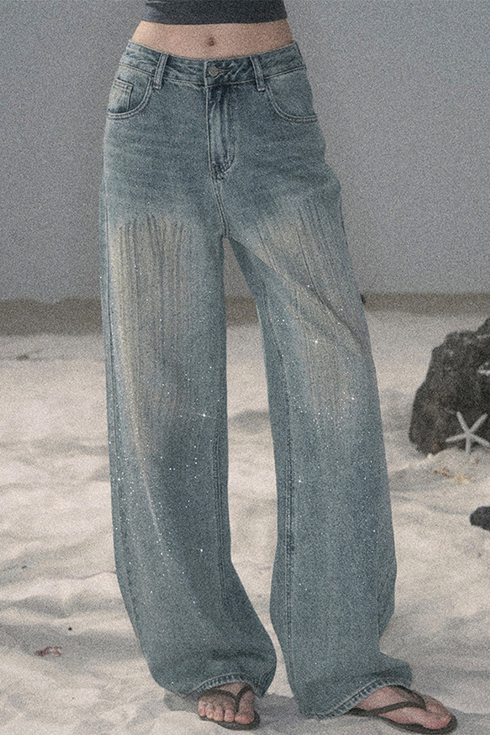 American-Style Rhinestone Wide-Leg Jeans
