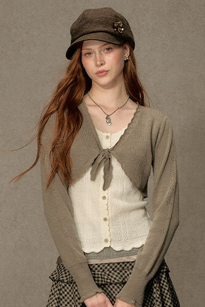 Short V-Neck Knit Cardigan