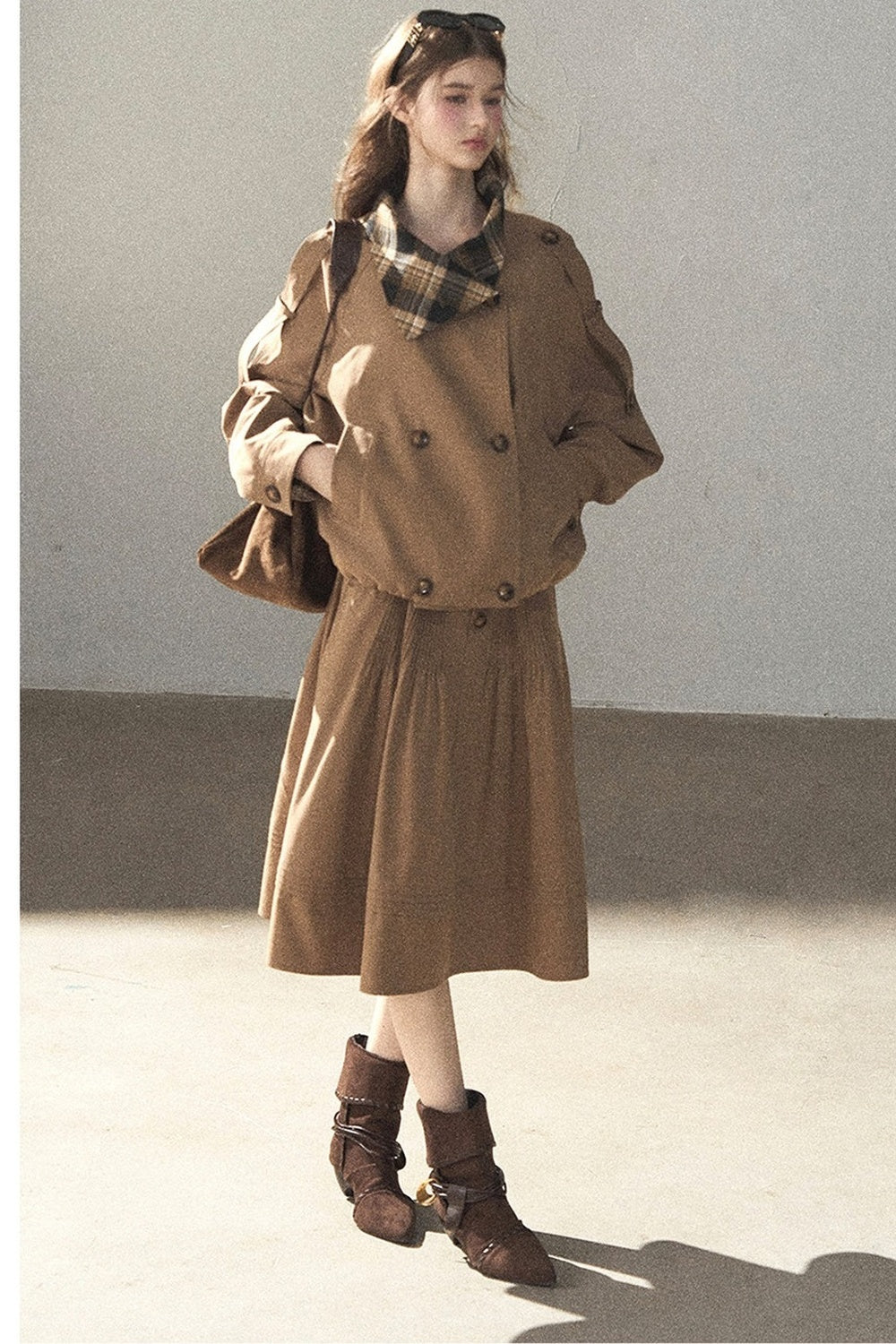 Chestnut Brown Jacket and Skirt Set-Up
