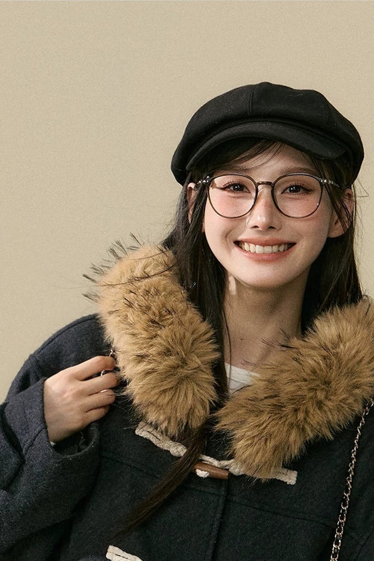 Wool Toggle Detachable Fur Collar Coat
