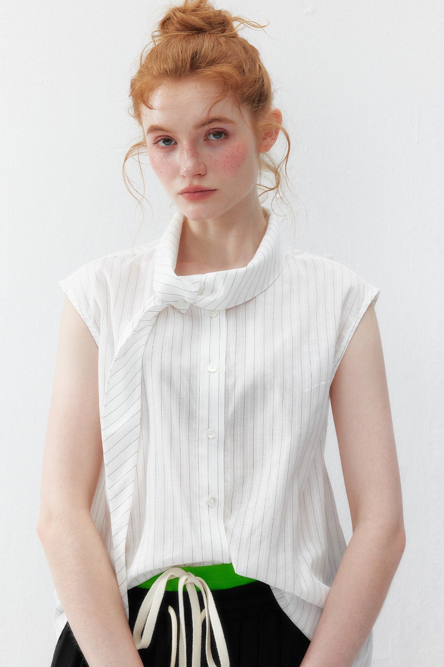 White Striped Tie-Up Vest Shirt
