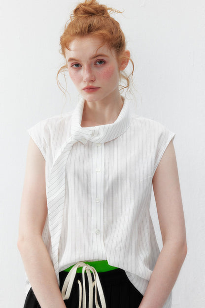 White Striped Tie-Up Vest Shirt