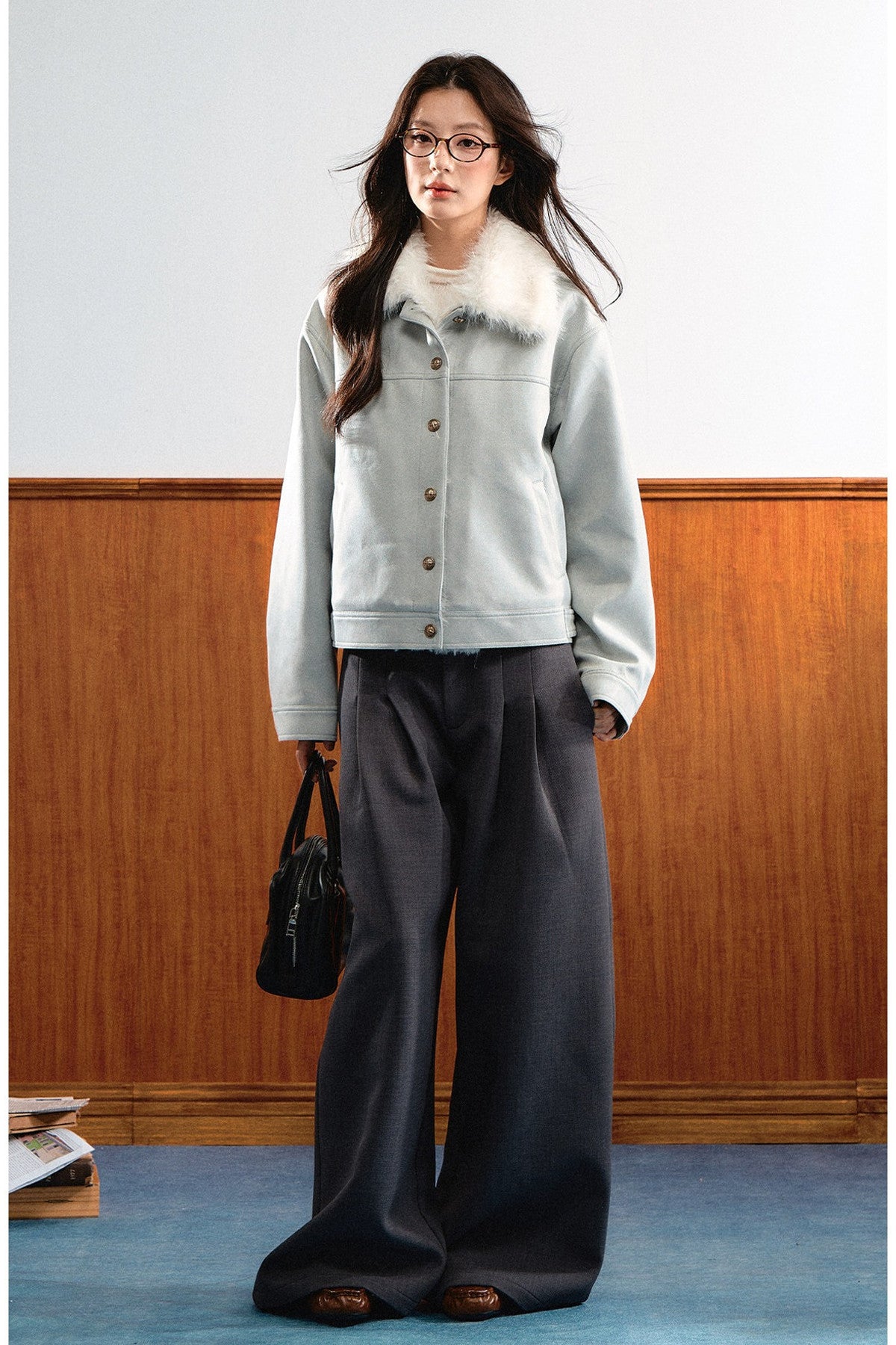 Light Blue Faux Shearling Jacket