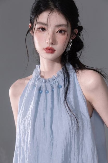 Lyocell Lace-Up Halter Top and Skirt Set