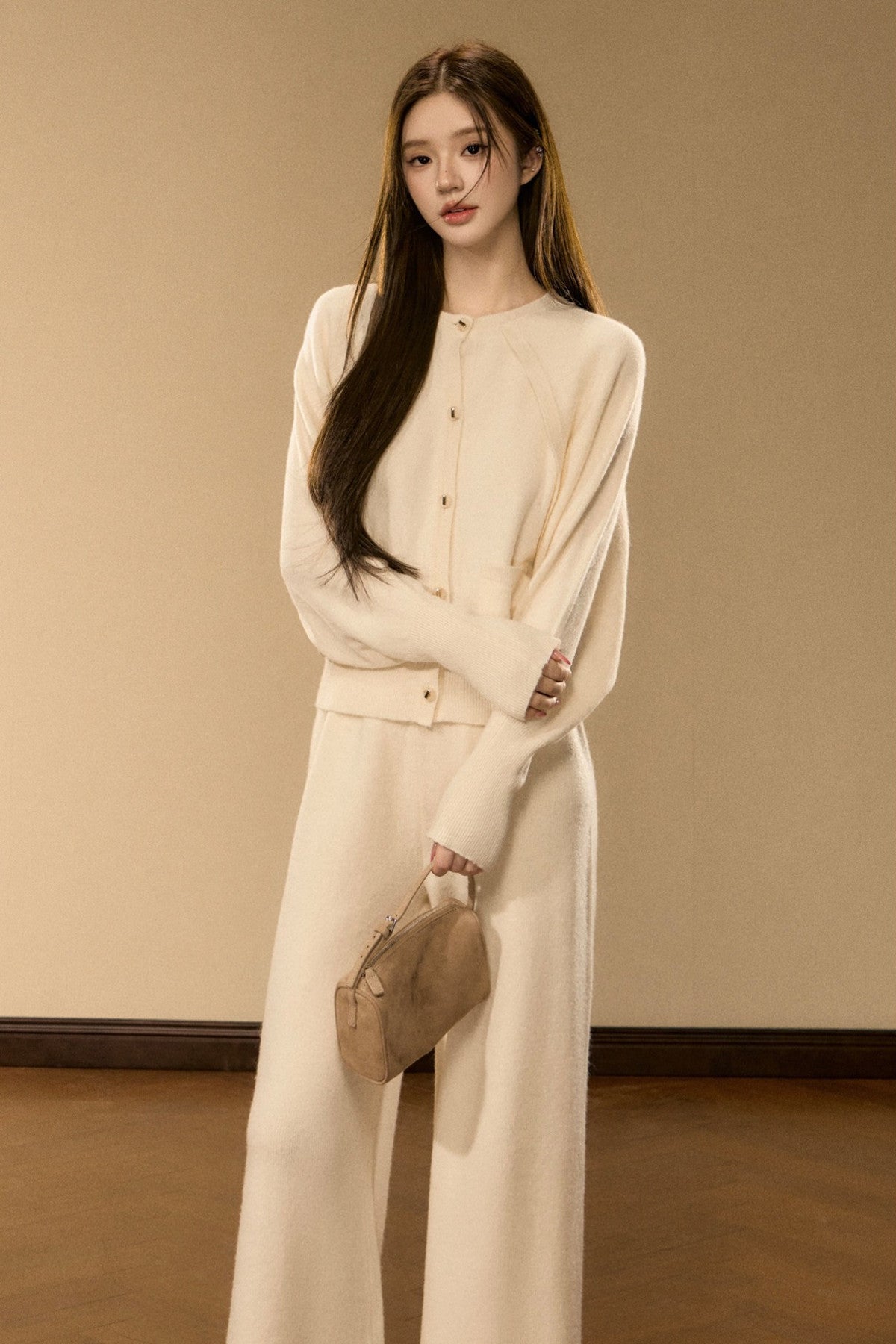 Wool and Cashmere Blend Cardigan and Pants Set-Up