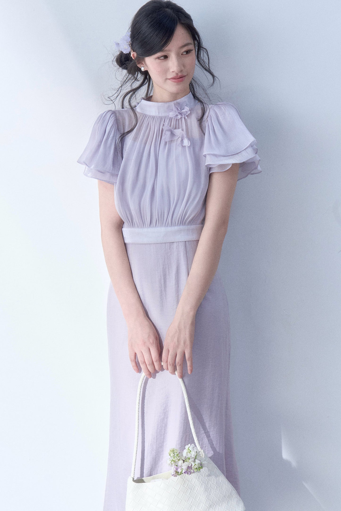 Petal Flutter Sleeve Top and Long Dress