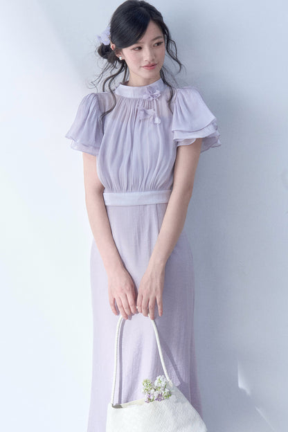 Petal Flutter Sleeve Top and Long Dress