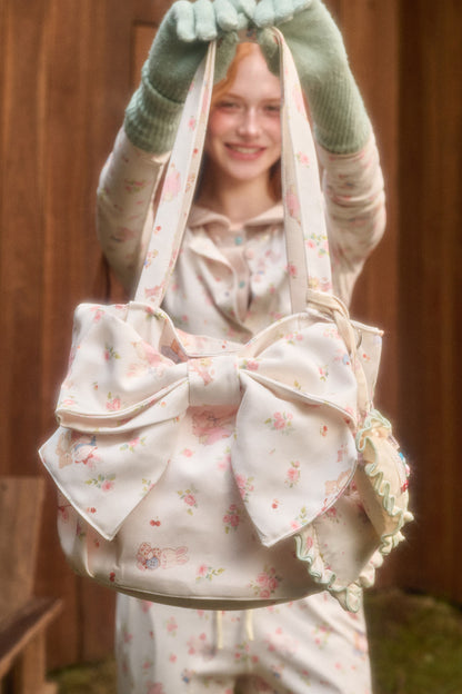 Handmade Bunny Print Bow Tote Bag