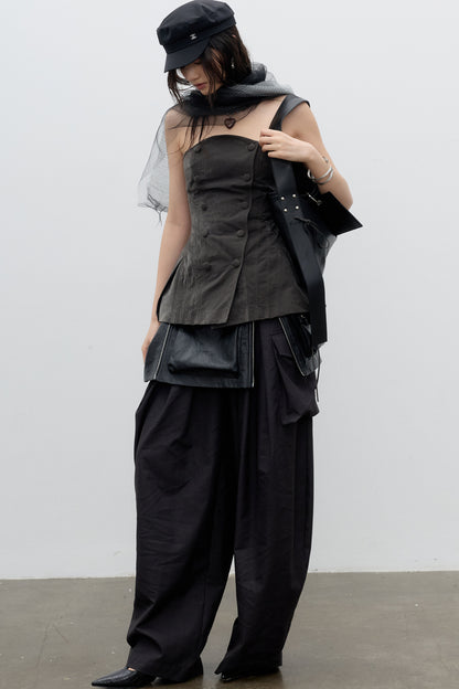 Dark Gray Corset-Style Corner-Waist Tube Top