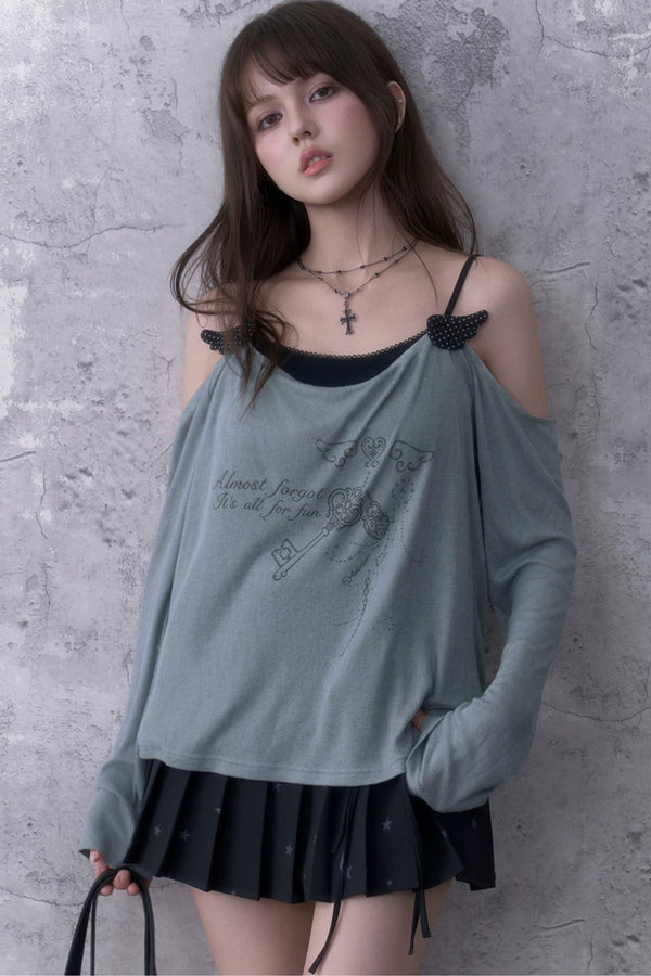 Layered-Look Draped Collar Knit Top