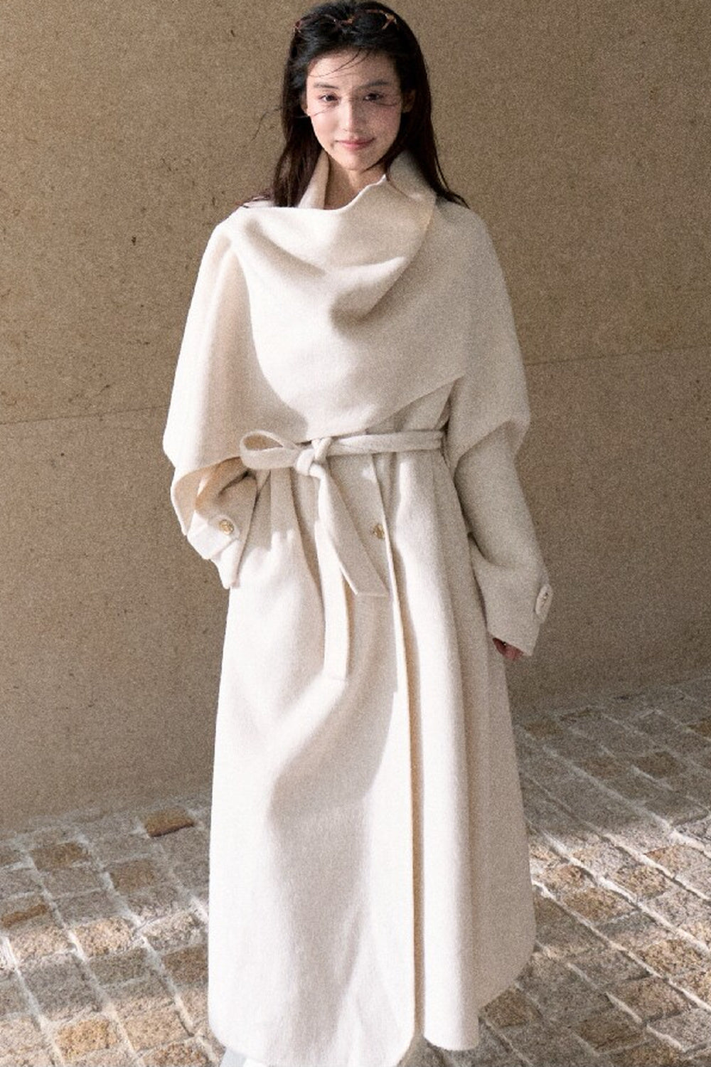 Double-Sided Wool Scarf Collar Coat