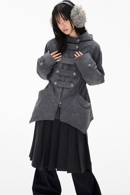 Mid-Length Denim Hooded Jacket