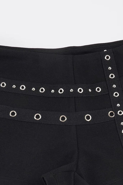 Metal Rivet Cross Strap Low-Waist Shorts
