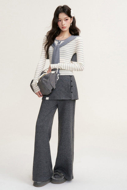 Striped Shawl Collar Long Sleeve Knit Sweater