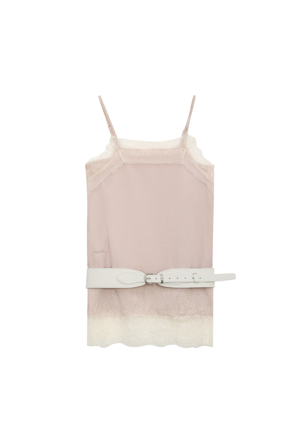 White U-Neck Top and Pink Suspender Set-Up