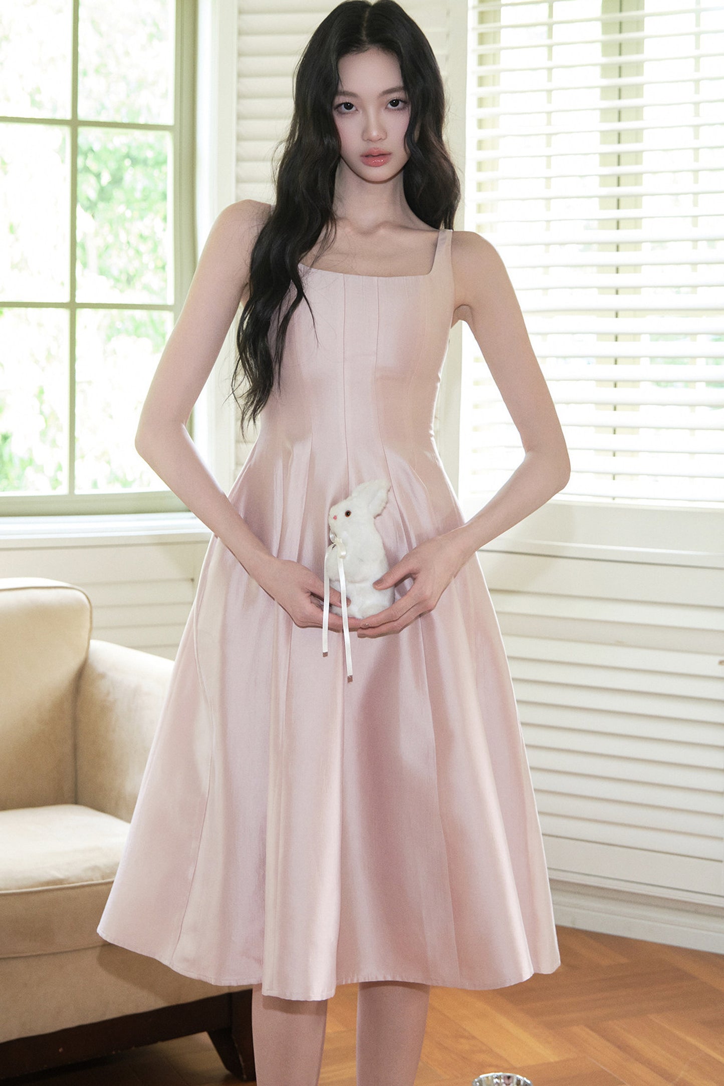 Lyocell Square-Neck A-Line Dress