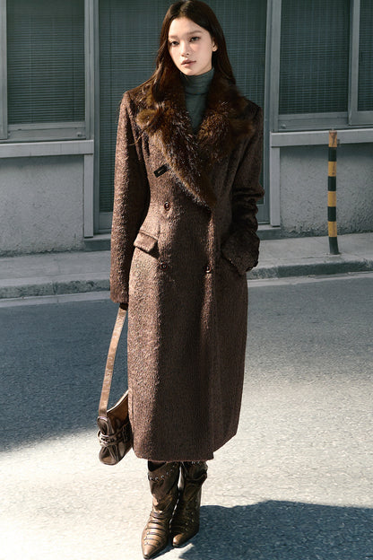 Long Woolen Fur Collar Blazer-Style Coat