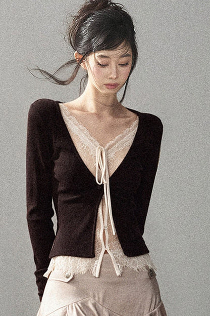 Layered-Look Lace Knit Top