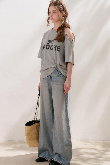Lace Tie-Up Wide-Leg Jeans