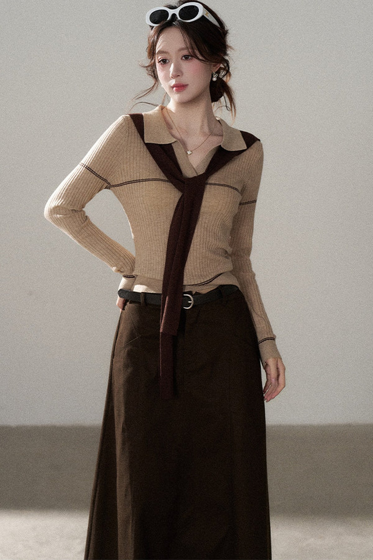 Pullover Shawl Knit Top and Skirt Set-Up