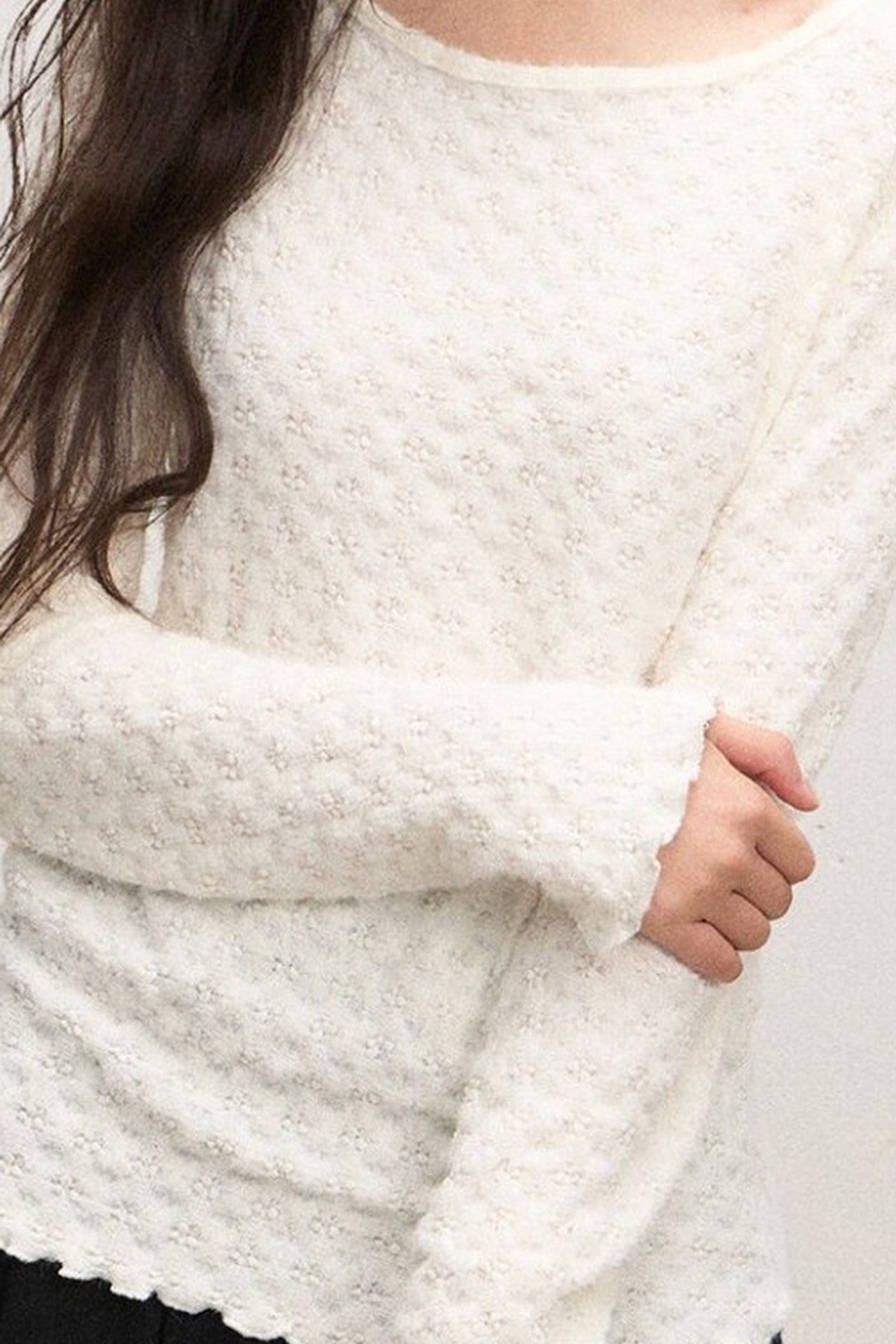 Textured Long Sleeve Knit Sweater With Pants and Skirt Set-Up
