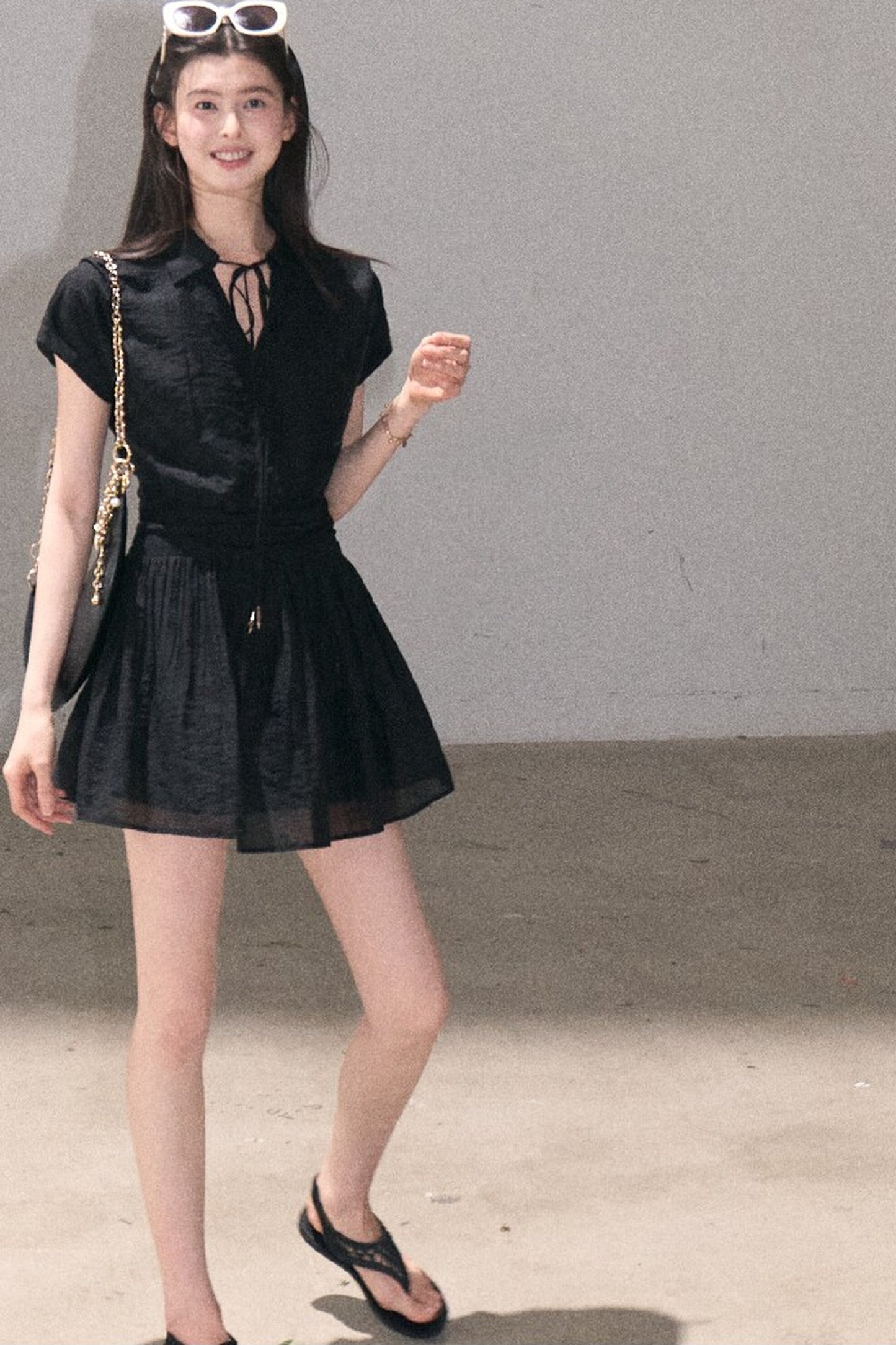 Lyocell Sheer Tie-Up Dress