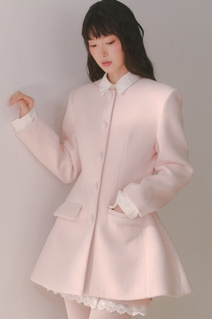 Pink Wool Shirt Collar Mid-Length Coat