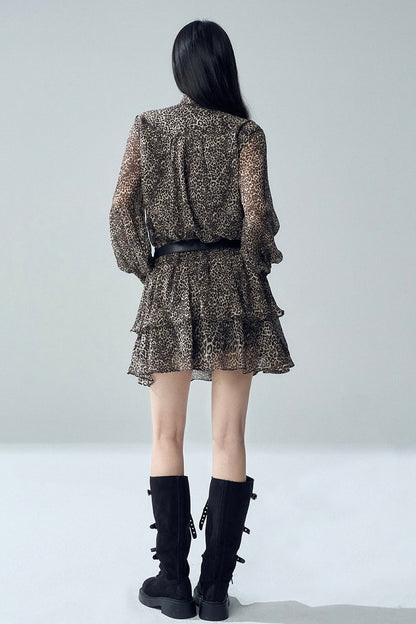 Long Sleeve Leopard Print Dress