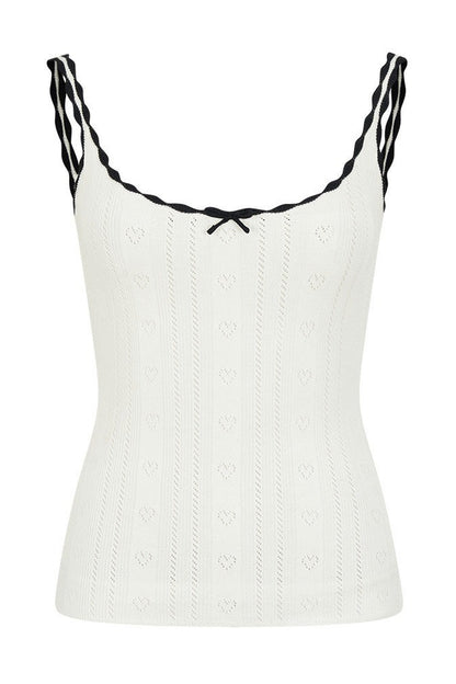 Heart Hollow Ruffle Knit Camisole And Cardigan Set-Up