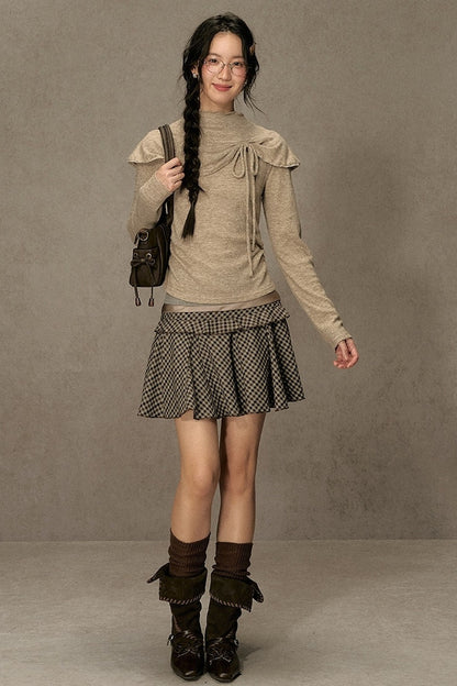 Bowknot Cape Collar Long Sleeve Top