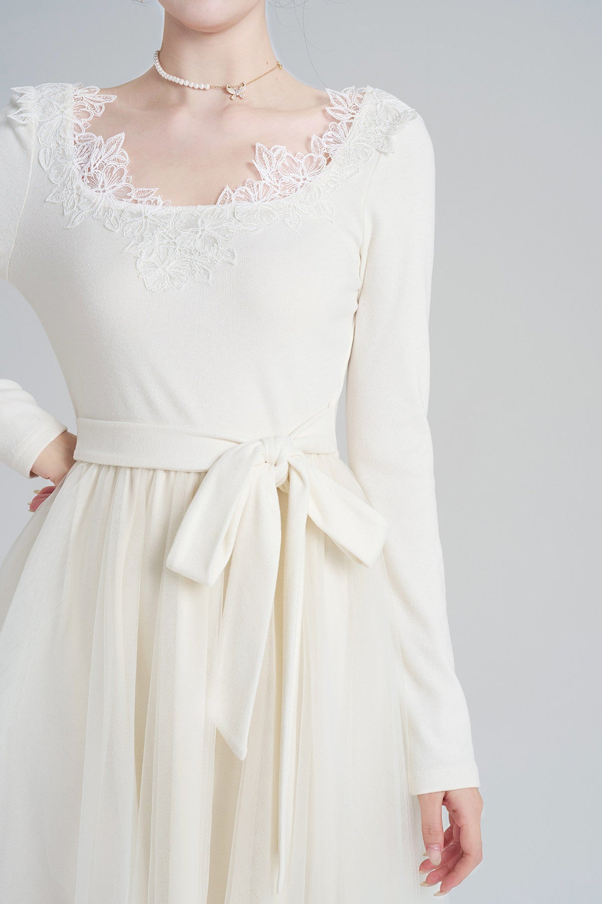 White Lace Dress and Red Jacket