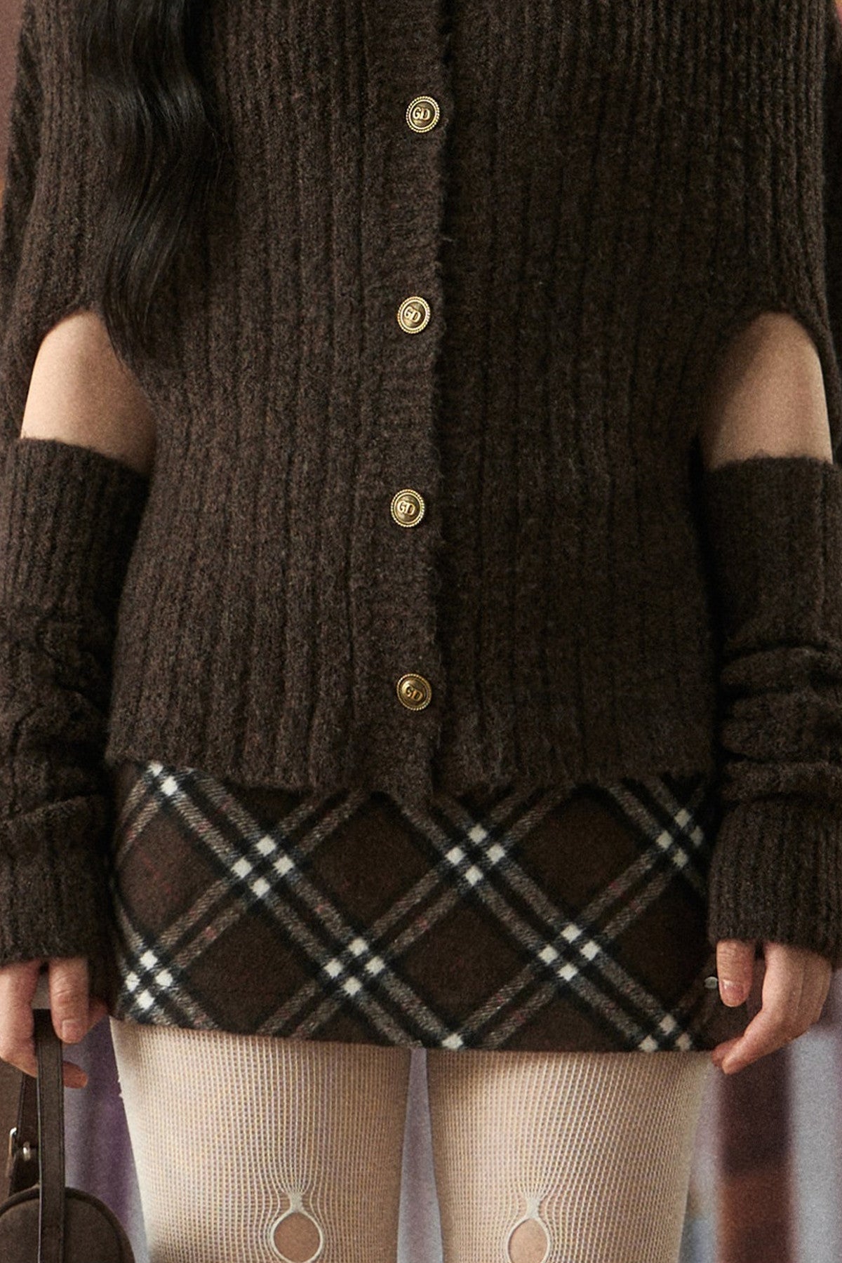 Chunky Ribbed Fur Collar Top and Skirt Set-Up