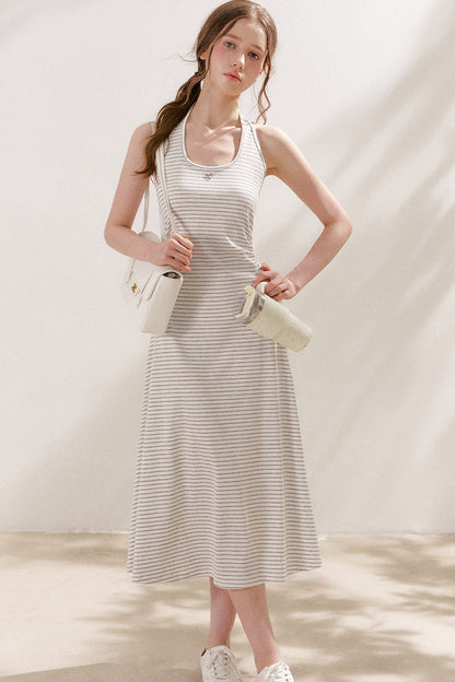 Vestido maxi de cuello halter a rayas