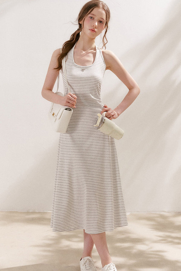 Vestido maxi de cuello halter a rayas