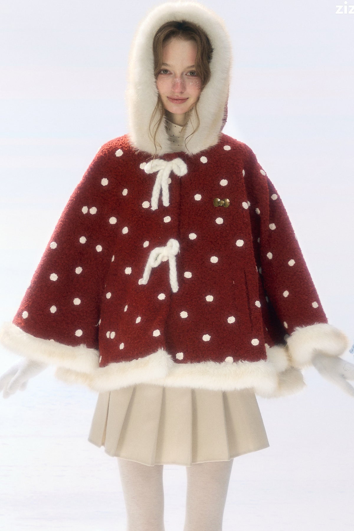 Red Polka Dot Plush Hooded Cloak