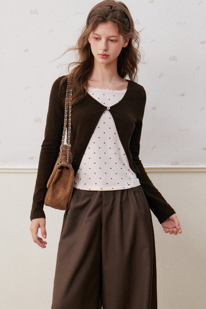 Rose Polka Dot Layered-Look Knit Top