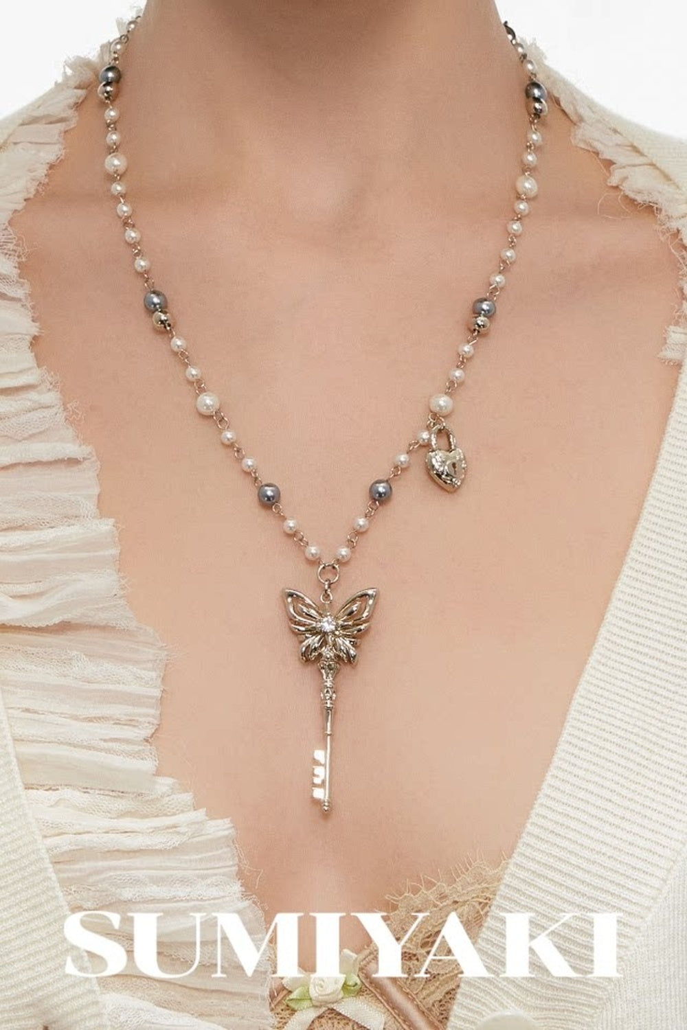 Butterfly Key Spliced Layered Necklace