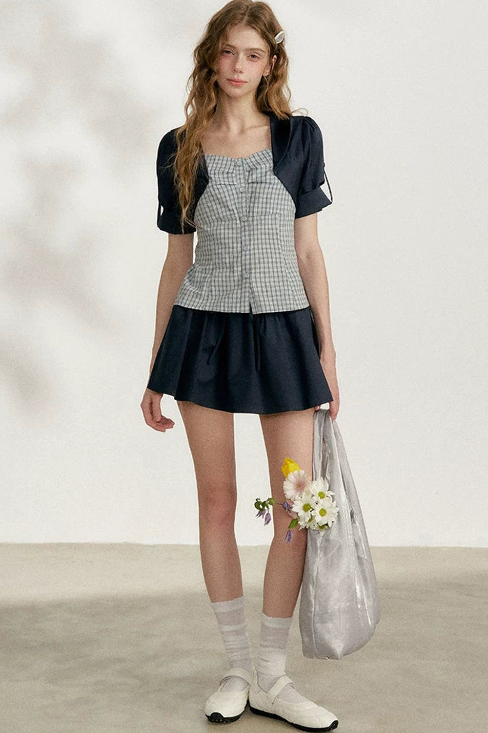 Blue Plaid Layered Short Sleeve Shirt