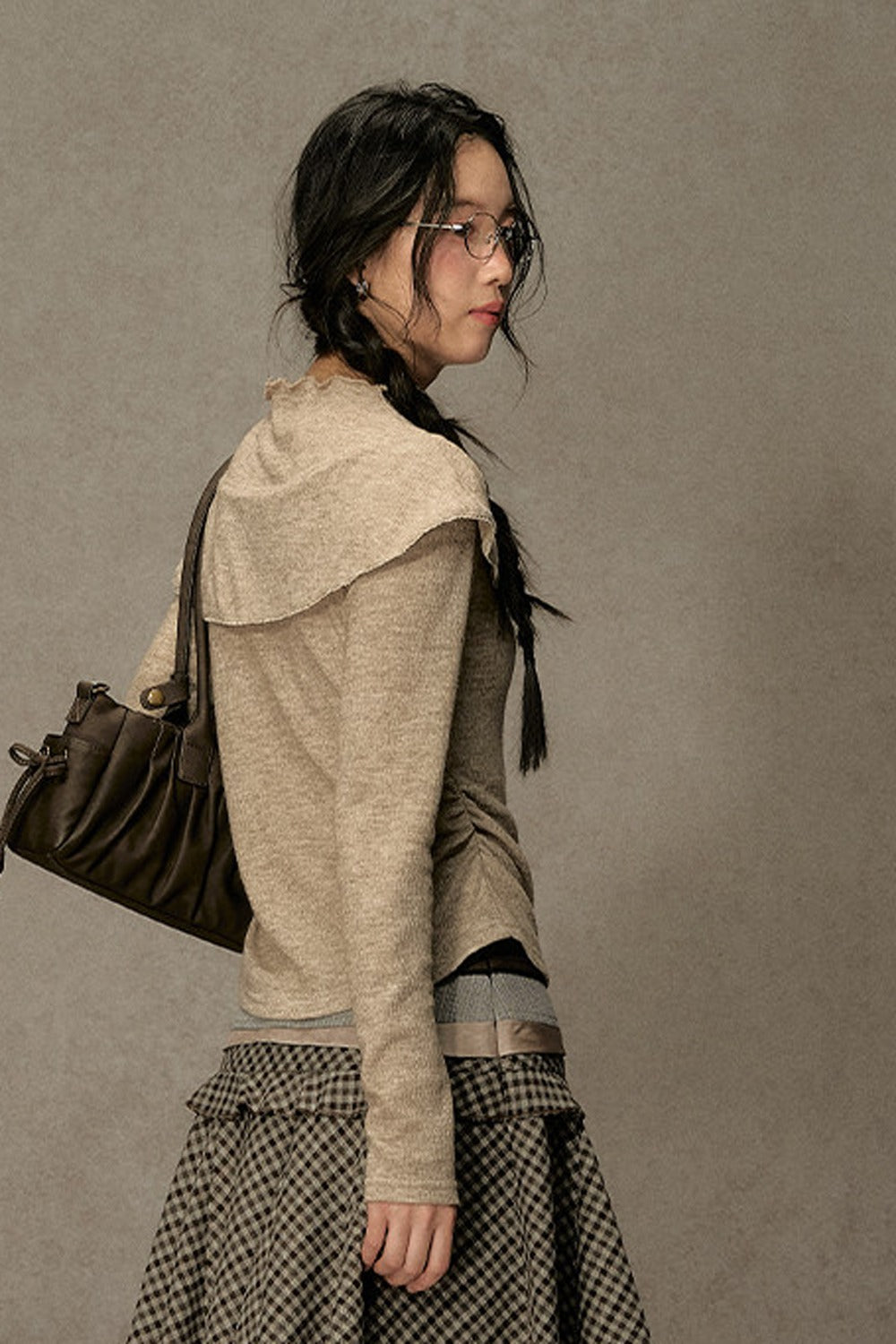 Bowknot Cape Collar Long Sleeve Top