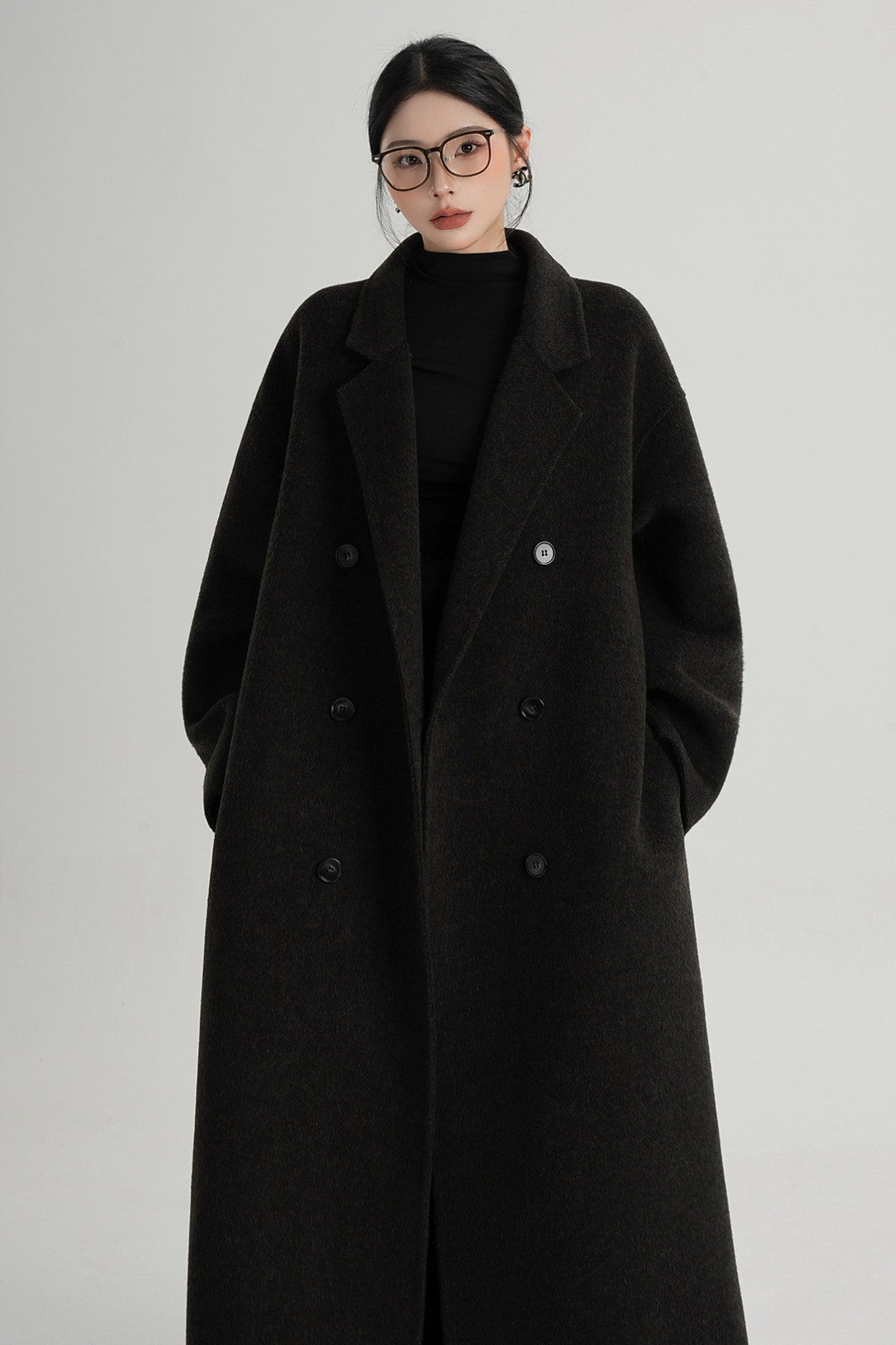 Cappotto ampio lungo in lana double face